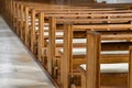 Vacant wooden church pews