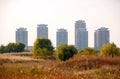 Vacaresti Nature Park area and city skyscrapers Royalty Free Stock Photo