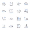 Vacating line icons collection. Relaxation, Escape, Adventure, Exploration, Journey, Fun, Excitement vector and linear