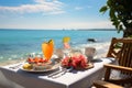 Vacation ambiance luxury breakfast, tropical sea sky, romance and love
