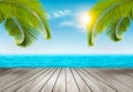 Vacation background. Beach with palm trees and blue sea. Royalty Free Stock Photo