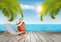 Vacation background. Beach  with tropical palm trees Royalty Free Stock Photo