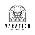 vacation or beach logo line art vector illustration template design. tropical island with hammock on the beach palm tree for Royalty Free Stock Photo