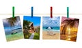 Vacation beach photography on clothespins Royalty Free Stock Photo