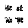 Vacation black glyph icons set on white space