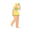 Vacation with Blond Woman Character Take Selfie with Smartphone Enjoying Seaside Rest Vector Illustration