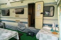 Vacation in camper, caravan. Interrior rooms of Camper caravan car. Holiday on camping