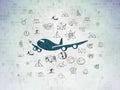 Vacation concept: Airplane on Digital Data Paper background Royalty Free Stock Photo