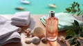 Vacation essentials product showcase. background with space for text. Travel concept. Generative AI Royalty Free Stock Photo