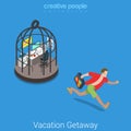 Vacation getaway hard work flat 3d vector isometric