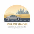 Vacation. Gray Car Drive on Road in the Desert Royalty Free Stock Photo