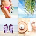Vacation and holidays collage. Rest on a beach, traveling and spa collection.