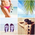 Vacation and holidays collage. Rest on a beach, traveling and spa collection.