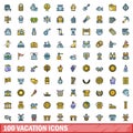 100 vacation icons set, color line style Royalty Free Stock Photo