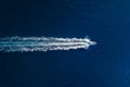 Vacation and leisure. Aerial view on fast boat on blue Mediterranean sea at sunny day. Fast ship on the sea surface. Royalty Free Stock Photo