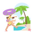 Vacation with Man Carry Woman on Back Enjoying Seaside Rest Vector Illustration Royalty Free Stock Photo