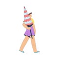 Vacation with Man Character Walking with Umbrella Shade Enjoying Seaside Rest Vector Illustration Royalty Free Stock Photo