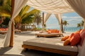 Vacation opulence beach canopies at a resort, luxury background