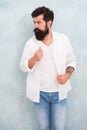 Vacation outfit. Simple and comfy. Summer fashion. Bearded man casual outfit. Fashion model. Mature handsome hipster Royalty Free Stock Photo