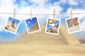 Vacation photos hanging on a rope Royalty Free Stock Photo