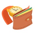 Vacation preparation icon isometric vector. Modern men leather wallet wristwatch