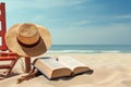 Vacation Reading on a Sunny Seashore: Concept for Leisure Beach Education, Summertime Reading Relaxation, and Travel Literature Royalty Free Stock Photo