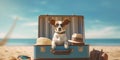 Vacation Ready Jack Russell Terrier with Sunglasses in Opened Beach Suitcase - travel and holiday concept. Generative AI