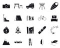 Vacation, Recreation & Travel, black and white icons set.