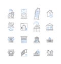 Vacation rentals line icons collection. Accommodations, Villas, Apartments, Cabins, Cottages, Chalets, Condos vector and Royalty Free Stock Photo