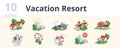 Vacation resort set. Creative icons: recreation resort, all-inclusive resort, ecotourism, ranches, casino, amusement