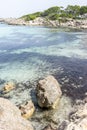 Vacation, Rocks by the Mediterranean sea on the island of Ibiza Royalty Free Stock Photo