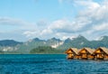 Vacation Start Here Concept, Beautiful Wooden Floating House in Peaceful View of Ratchaprapa dam , Khao sok national park Royalty Free Stock Photo