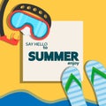 Vacation summer beach illustration holiday vector banner with diving mask and flip flop. Sea poster relax adventure trip card Royalty Free Stock Photo