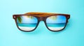 vacation and summer travel banner concept on tropical sea. sunglasses with a reflection of the sandy trovic beach and palm trees Royalty Free Stock Photo