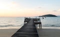 Vacation Time Concept, Soft Focus Color Filter Wooden Path Between Crystal Clear Blue Sea and Sky