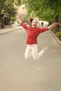 Vacation time for relax. Positive emotions. Small girl relaxing in park. Little child enjoy walk park. Weekend time Royalty Free Stock Photo