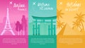 Vacation Touristic Tours Flat Vector Banners Set Royalty Free Stock Photo