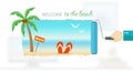 Vacation and travel banner with tropical seaside