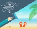 Vacation and travel banner with tropical seaside