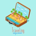 Vacation Travel Isometric Retro Style Poster