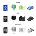 Vacation, travel, passport, globe .Rest and travel set collection icons in cartoon,black,monochrome style vector symbol