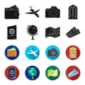 Vacation, travel, passport, globe .Rest and travel set collection icons in black,flet style vector symbol stock