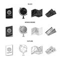 Vacation, travel, passport, globe .Rest and travel set collection icons in black,monochrome,outline style vector symbol
