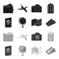 Vacation, travel, passport, globe .Rest and travel set collection icons in black,monochrome style vector symbol stock