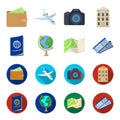 Vacation, travel, passport, globe .Rest and travel set collection icons in cartoon,flat style vector symbol stock
