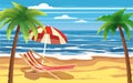 Vacation, travel, relax, tropical beach, umbrella, palms, beach chair, seascape, ocean, template, banner, for