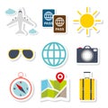 Set of stickers icon, Vacations time, Journey in holidays, Flat style vector illustration. Royalty Free Stock Photo