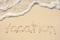 Vacation Written in Sand on Beach Royalty Free Stock Photo