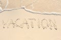 Vacation Written in Sand on Beach Royalty Free Stock Photo