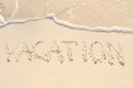 Vacation Written in Sand on Beach